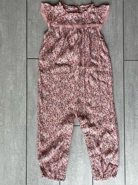 Baby Boden Girls Size 2-3 Years Pink Floral Romper Jumpsuit Overall Bubble Hem